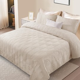 Whale Flotilla Quilt Set Oversized California King Size, 3-Piece Soft Lightweight Cal King Quilt Bedding Set Bedspread Coverlet for All Seasons, Brich Beige