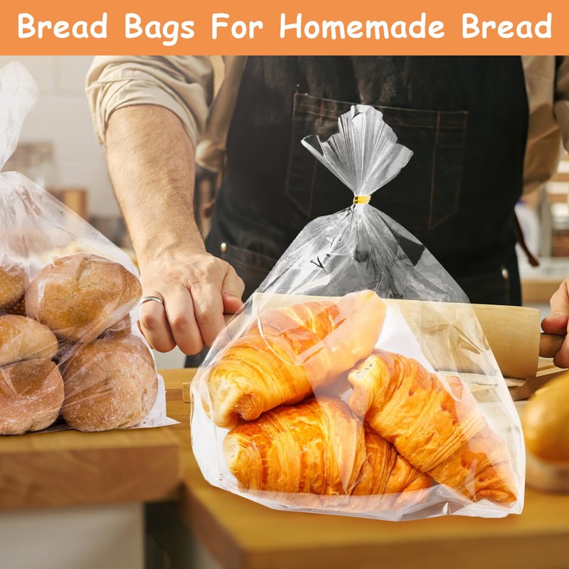 Bread Bags with Ties, 72 Pack Clear Bread Bags for