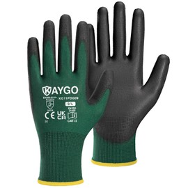 KAYGO Work Gloves PU Coated, Seamless Knitted Gloves with Polyurethane Coated Good Grip, KG11P, Safety Work Gloves for Men and Women, for General Purpose Light Duty Work, DIY (Large, Dark Green)