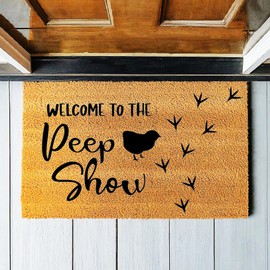 "Welcome to the Peep Show" Funny Chicken Farm Doormat, Premium Quality Coconut Coir Welcome Mat, Durable Chicken Farm Door Mat, Farm Gift, Easter Decor, stk 1423