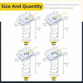 Mardatt 16Pcs Strut Channel Nuts, 1/4"-20, 5/16"-18, 3/8"-16, 1/2"-13 Spring Channel Nuts with Standard Spring, Zinc Plated Spring Strut Nuts for Strut Channel
