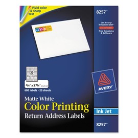 Avery 8257 Inkjet Color-Print Address Labels, 3/4 x 2-1/4, Matte White, 600/PK