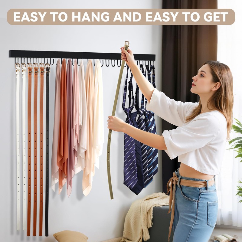 HOMEBROS Belt Hanger Wall Mount, Wooden Closet Belt Organizer with