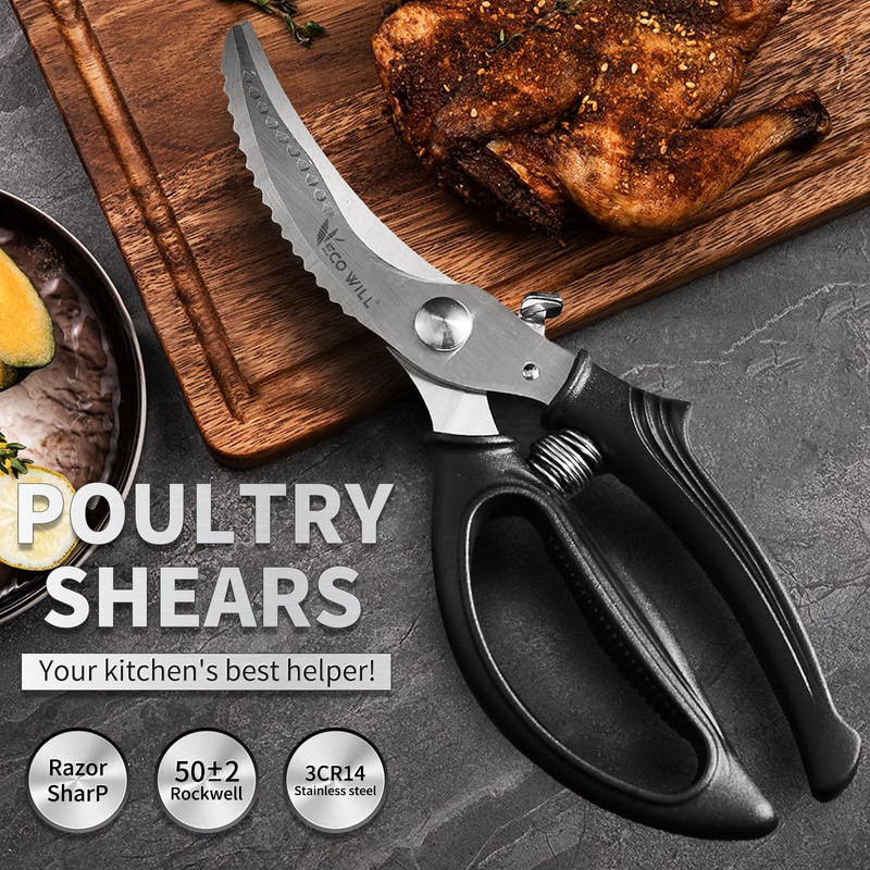 ECO-WILL Heavy Duty Kitchen Poultry Shears with 2 Springs, Non-Slip