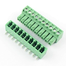 DBParts 10 Sets 10-Pin (10 Pole) 3.81mm Pitch Angle Screw Pluggable Terminal Block Plug Connector Panel PCB Mount DIY