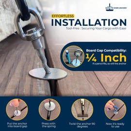 QUICK TIE DOWN ANCHORS 4pcs Trailer, Deck or Dock Anchors for Gap Between Boards - Marine Grade 316 Stainless Steel - 1200LB Break Strength - Reusable Alternative to D-Rings - Easy Tie Down Anchors