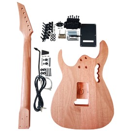 sdwutong Unfinished Electric Guitar Kit Set Electric Guitar Kits in IBZ Style - Mahogany Body and Neck - Rosewood Fingerboard and All Components Included (7V)