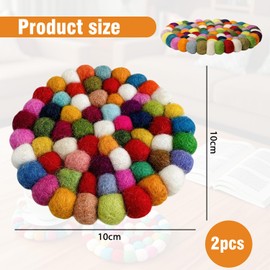 2 Pack Wool Table Coasters, Felt Coasters, Handmade Felt Coasters for Drinks, Felt Coasters Round, Rainbow Felt Coasters
