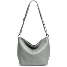 Caspar Classic Line Model No.803 Women's Leather Handbag with Adjustable Shoulder Strap Made in Italy, gray, Unit size