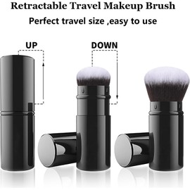 Falliny Brochas de maquillaje retráctiles Kabuki, cepillo de rubor facial de viaje, cepillo de polvo portátil con cubierta para rubor, bronceador, pulido, resaltador, cosméticos en polvo impecable