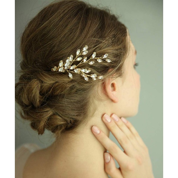 FXmimior Wedding Bridal Hair Accessories Wedding leaf crystal hair jewelry Wedding Comb Crystal Hair Comb Bridal Headpiece Bridal Hair Comb Rhinestone Comb (gold)