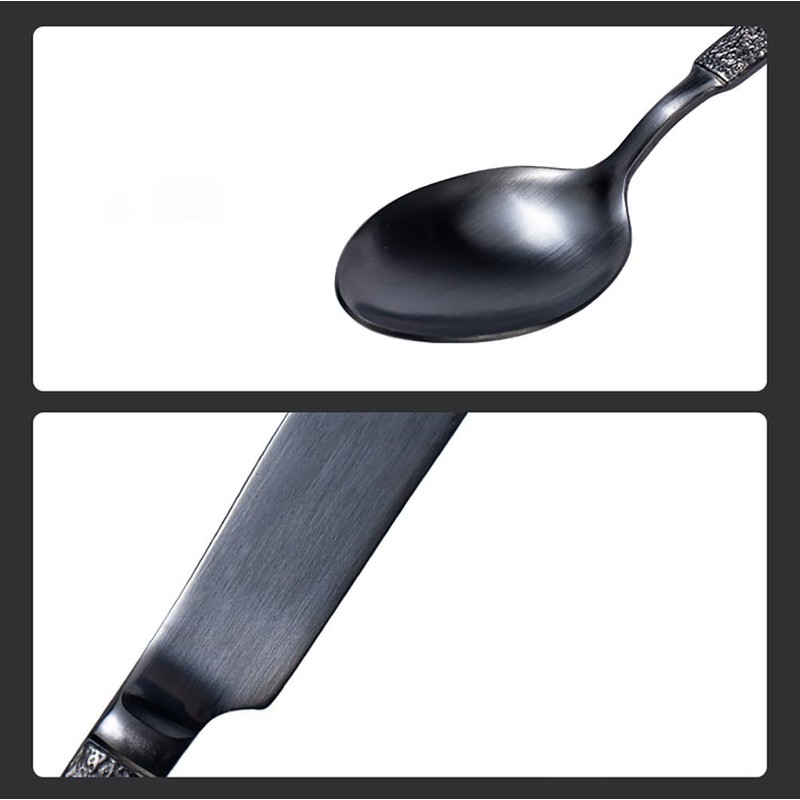 Black Silverware Set for 8 Modern Square Flatware Set Stainless