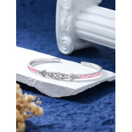 WINNICACA Bracelet for Women Sterling Silver Cuff Bracelets Adjustable Open Bangle Irish Celtic knot Pink Opal Jewellery Ladies Birthday Gifts for Her