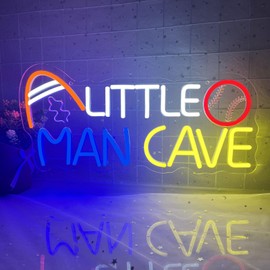 Little Man Cave Neon Sign, Dimmable Ball Combination Sports Neon Light Wall Decor, USB Powered Gaming Neon Light Up Sign for Baby Boys Bedroom Gamer Room Kids Playroom Nursery Living Room Decorations