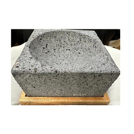 Made in Mexico Guacamole Maker Large 9" Square with Wooden Base Genuine Mexican Manual Guacamole Salsa Maker Volcanic Lava Rock Stone Molcajete Mortar and Pestle