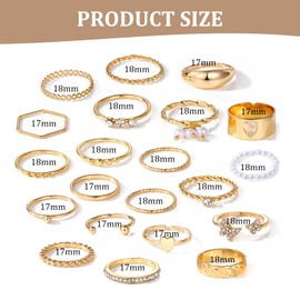 ZENGSING Women's Vintage Rings Set Vintage 5-21 Pieces Gold Knuckle Rings Stackable Boho Chunky Finger Rings Vintage Punk Ring, Metal, No Gemstone