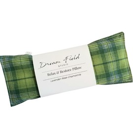 Lavender Eye Pillow for Relaxation, Meditation Eye Pillow, Microwave Heat Pillow or Cold Pack, 10" x 4" - Green Plaid Print