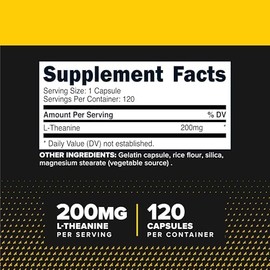 Primaforce Cápsulas de L-teanina (120 Cápsulas, 200 Mg de L-teanina por Ración) - Suplemento del Aminoácido Teanina