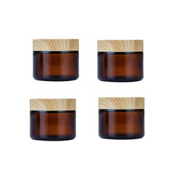 4Pack 50g Amber Glass Cosmetic Cream Jars,Empty Sample Jars Containers Pot with Wood Grain Lids for Lotion,Cream,Lip Balm,Eye Cream,Scrubs Creams,Oils Salves,Ointments(Brown)