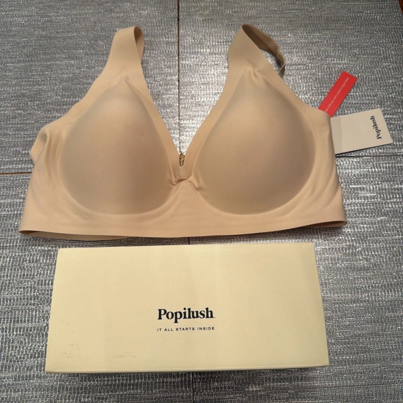 Popilush Wireless Bra Size Large Seamless No Underwire Deep-V T-shirt
