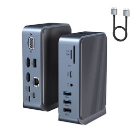 USB C Docking Station for MacBook Pro/Air, 15-in-1 USB C Hub Triple Monitor via VGA/2*HDMI, 100W PD Laptop Dock for Lenovo, HP, Dell (USB-A/C 3.0 5GBPS, RJ45 Ethernet, Audio & Mic, SD/TF)