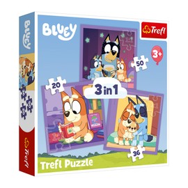 Trefl - Bluey, Meet Bluey - 3-in-1 Puzzle, 3 Puzzles, 20 to 50 Pieces - Various Difficulty Levels, Entertainment for Children Aged 3+