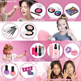 Washable Kids Makeup Girls Toys - Real Makeup Set Make Up Kits for Children Kids Girls Princess Glamour Girl Pretend Play Makeup Kit Christmas Birthday Gifts Toys for 3 4 5 6 7 8 9 10 Year Old Girl