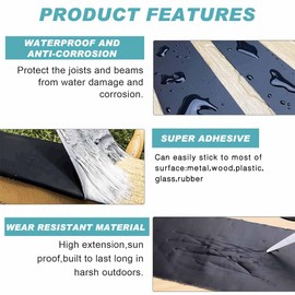 Joist Tape for Decking Waterproof Deck Butyl Joists Tapes Self Adhesive Flashing Tape for Wood Beams Roof 2’’ X 32.8 ft