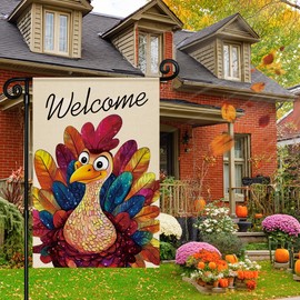 HOOSUN Thanksgiving Garden Flags,Thanksgiving Decorations Outdoor,Double Sided Turkey Garden Flag for Outside House,12 x 18 Inch Small Yard Flags Welcom Flag for Yard,Lawn,Patio
