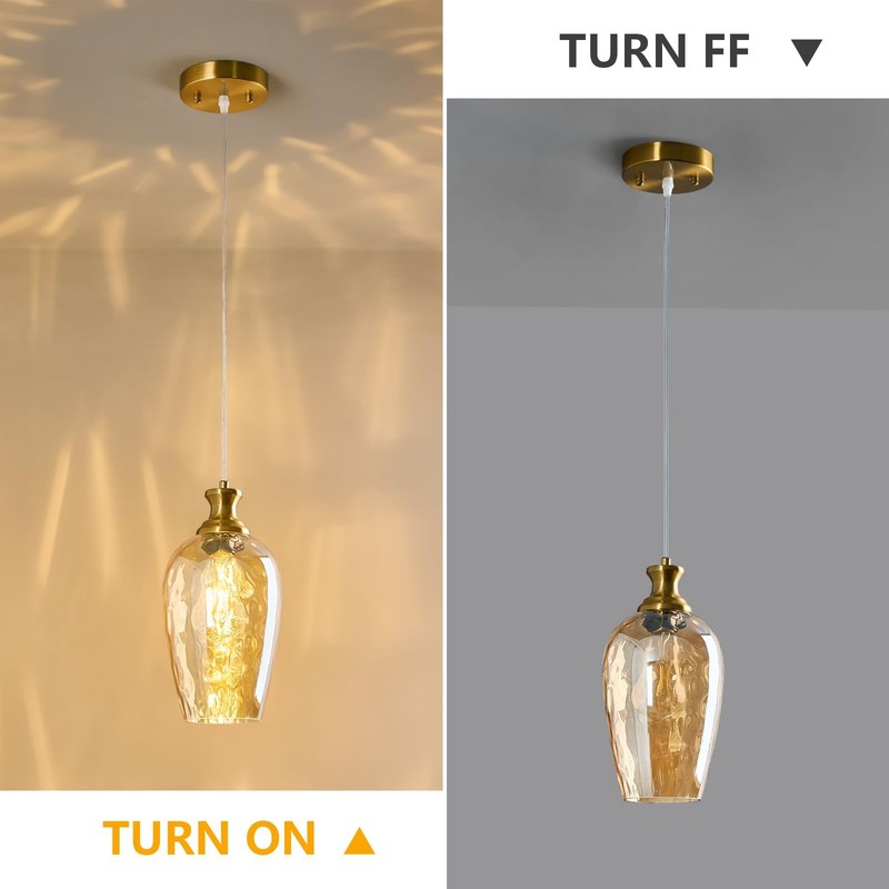 LBSQJ Glass Pendant Lights Kitchen Island 2 Pack 5.9" Amber