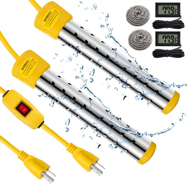 2 Pieces Immersion Water Heater Portable Bucket Heater 1500W Submersible