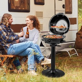 CHEFJOY 1600W Electric Grill Outdoor, 15-Serving Freestanding Camping Grill with Warming Rack, Removable Oil Drip Tray, Adjustable Temperature Control, Portable BBQ Grill for Patio, Backyard (Black)