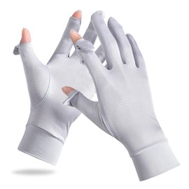 SUCFORTS Silk Gloves, Smartphone Compatible, Nighttime Gloves, UV Protection, UV Protection, Women's, Men's, Rough, Thin, For Sleeping, Long, Sunburn, Drying, UV Rays, Nighttime Gloves, gray