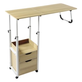 HANGKAI Overbed Table w/Wheels,Movable Bedside Table, 27.56-34.65in Height Adjustable Over Bed Desk,Stretchable Mobile Bed Workstation Comput Tray