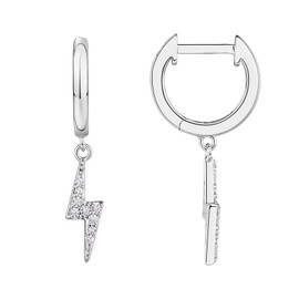 PAVOI 14K White Gold Plated S925 Sterling Silver Post Drop/Dangle Huggie Earrings for Women | Dainty Lightning Bolt Earrings