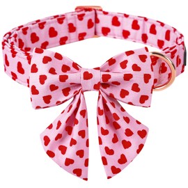 ARING PET Valentine's Day Dog Collar-Adorable Pink Heart Dog Collar with Sailor Bowtie, Comfortable Girl Dog Collars with Metal Buckle