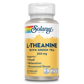 SOLARAY L-Theanine 200mg with Green Tea - Healthy Mood, Relaxation and Occasional Stress Support - Lab Verified, Vegan, Gluten Free - 90 Servings, 90 VegCaps