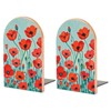 Wood Bookends Decorative Bookshelf Poppy Flowers Print Heavy Duty Wooden