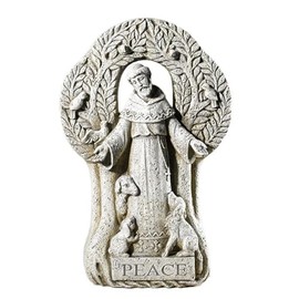 Avalon Gallery Saint Francis Peace Tree Garden Figurine, Stone Resin Outdoor Statue, 12.5" Tall x 8" Wide