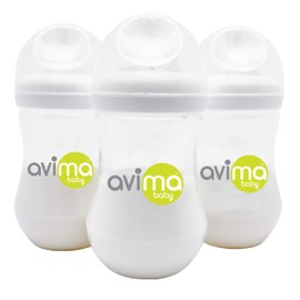 Avima Botellas anticólicos, sin BPA, cuello ancho con pezones de flujo medio (juego de 3)