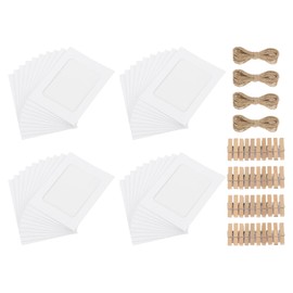 uxcell 40pcs Paper Photo Frames Kit, 4 x 6 Kraft Photo Display Banner with Clips and String Picture Frame Hanging Display for Wedding Birthday Party Wall Decor, White