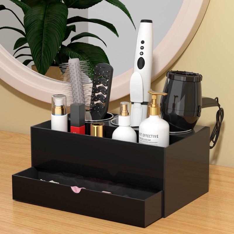 NIUBEE Acrylic Hair Tool Organizer with Drawer, Hair Dryer Holder