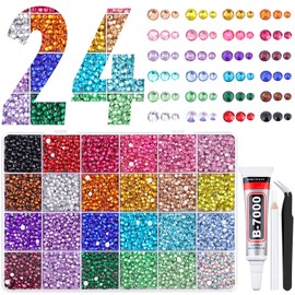 22000Pcs Resin Rhinestones for Bedazzling with Tweezers, Multicolor 2/3/4mm Rhinestones for Crafting with B7000 Jewelry Glue for DIY Crafts Clothing Tumblers Shoes Fabric Nail Art