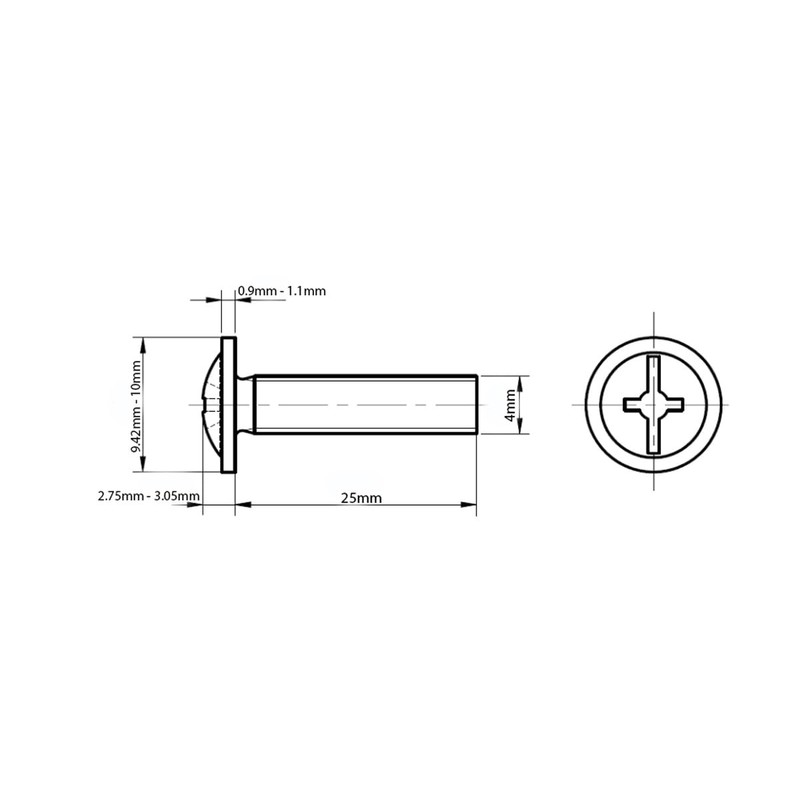 M4 (4mm x 25mm) Flanged Zinc Machine Button Head Screws