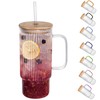 erichbow 32oz Ribbed Glass Cup with Handle Bamboo Lid and