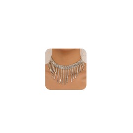 Rhinestone Choker for Women Gold Silver Sparkly Tassel Choker Necklace Bohemian Prom Crystal Jewelry