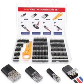 Tellegloww 90 Pcs Wire Tap Connectors Kit for 20-24 AWG, Quick Solderless No-Stripping Tap Low Voltage Wire Connector 3-Pins 2-Pins 1-Pin Double Splice Terminals for Automotive and LED Strip