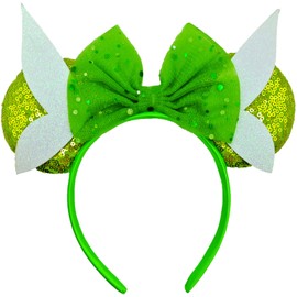 ZHENNAN Mouse Ears Headbands for Women, Glitter Fairy Ears Hairbands with Wing, Fairy Tinkerbell Costume Themed Events Birthday Party Favors Hair Accessoires