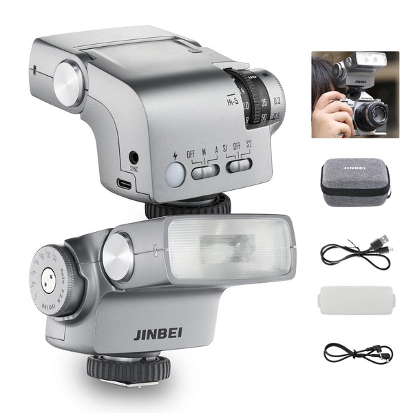 JINBEI 25 W Hi-5 Retro-Blitzlicht für Kamera, Speedlite GN16 mit Modi für Fotos S1/S2, CCT 6000 K ± 200 K, integriert für Kameras Sony Canon Nikon Fuji Olympus Hot Shoe