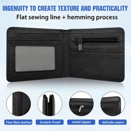 Teen Boys Cool Wallet Funny Leather Wallets Credit Id Card Cash Holder Black Rfid Blocking Zipper Cute Kawaii Aesthetic Wallets With Coin Pocket Id Window For Teen Boy Male Youth Guys Men Teenager
